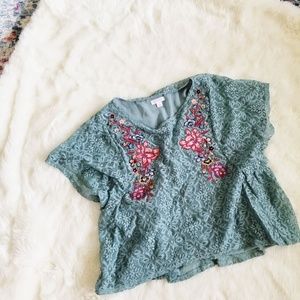 Blue embroidered lace top